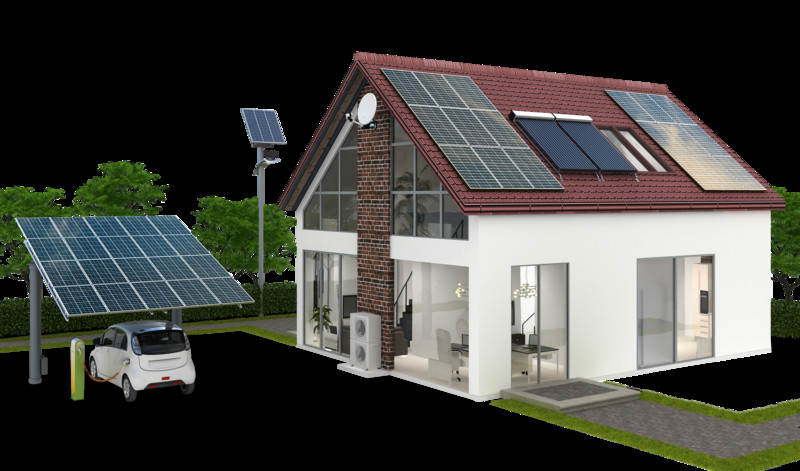 Die Grafik zeigt ein Haus mit Photovoltaikanlage.